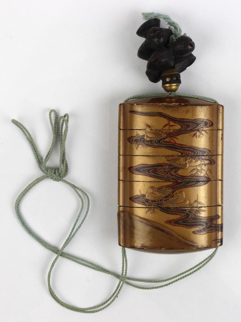 Japanese Gilt Lacquered Inro  with Netsuke (1 of 3)