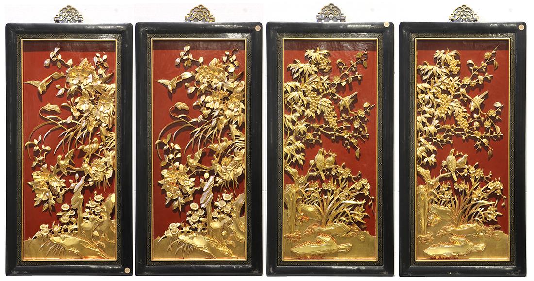 Chinese Gilt Lacquered Wood Panels, Birds (1 of 5)