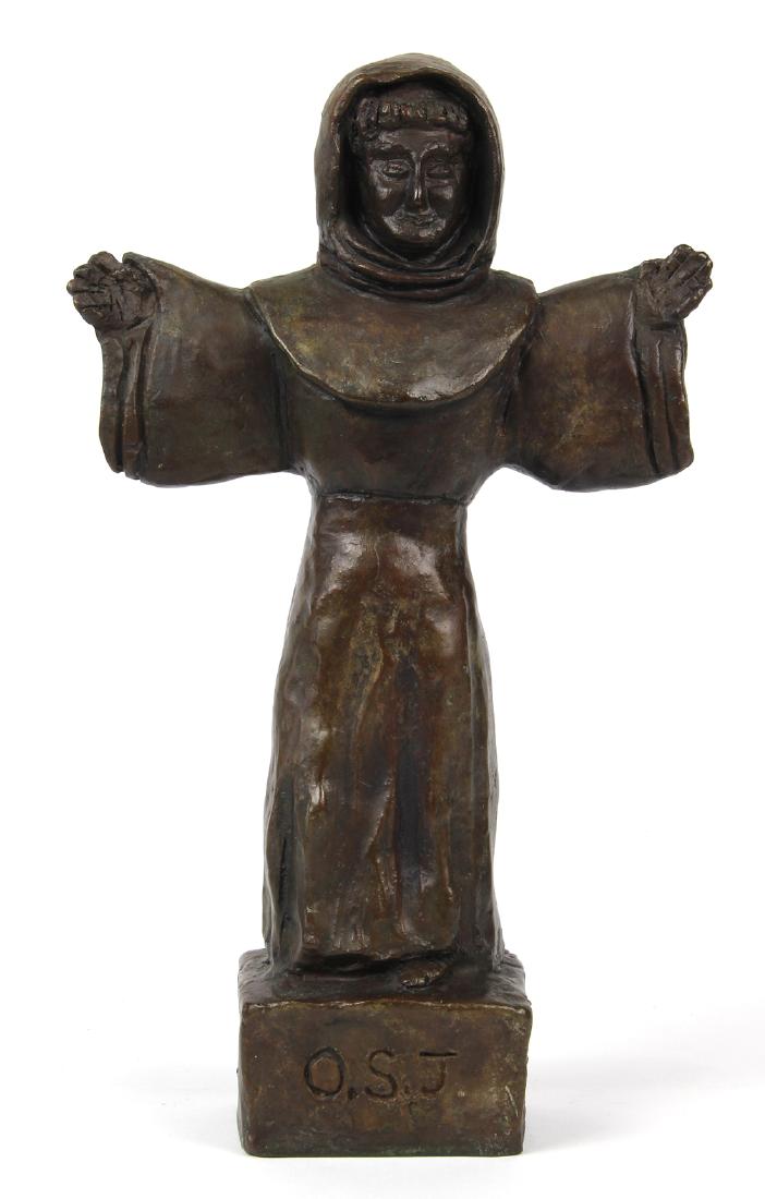 Patinated bronze figural sculpture, depicting a monk (1 of 5)