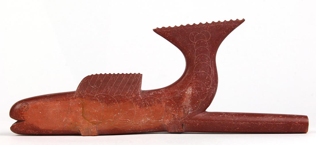 Great Plains  catlinite pipe, 1970s, depicting a trout, (1 of 5)