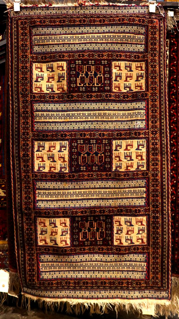 Afghan Beluch Meshwani carpet, 2'10" x 5'3";: Afghan Beluch Meshwani carpet, 2'10" x 5'3"; Provenance: Dr. Fenwick C. Riley Collection, collected between 1998-2008 in Riyadh, Saudi Arabia