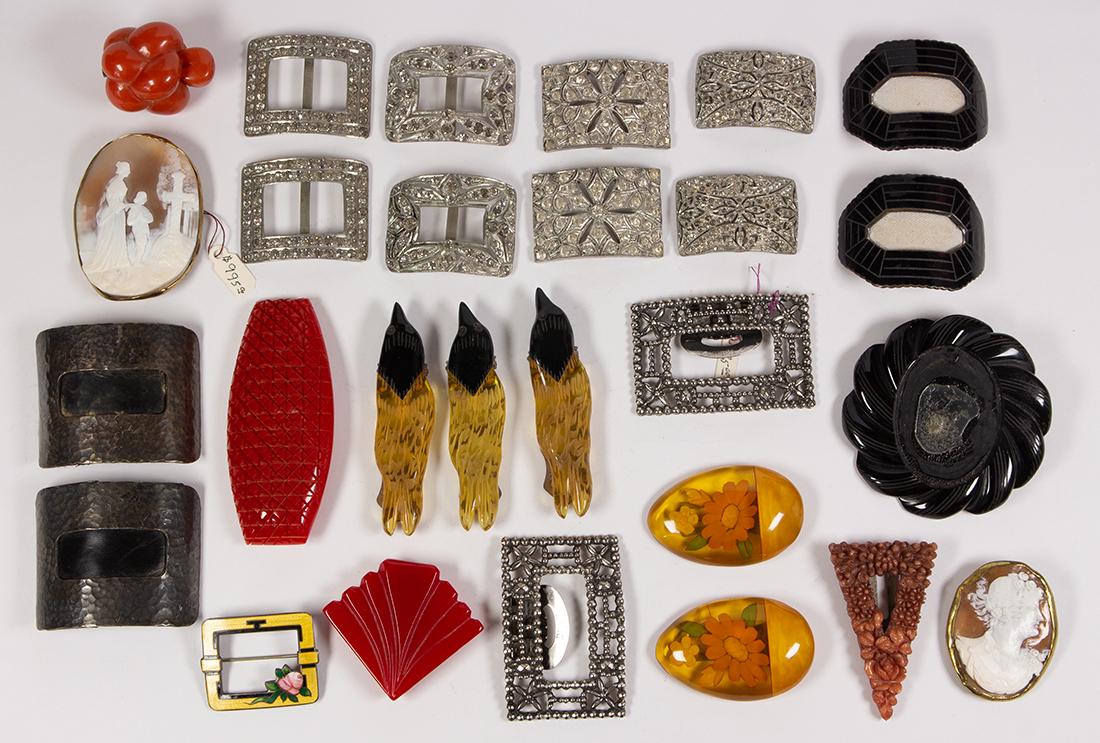 Collection of shell cameo, bakelite, enamel, sterling (1 of 1)