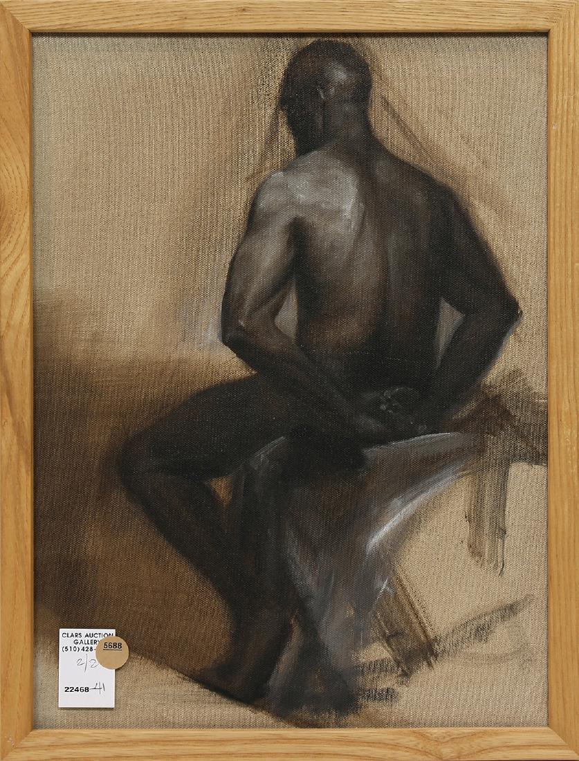 Paintings, Seated Male Nude & Portrait of a Man: (lot of 2) Seated Male Nude & Portrait of a Man, oils on canvas boards, unsigned, 20th century, overalls (each framed): 17"h x 13"w; Provenance: Property from the collection of Inn on Castro, San Fran