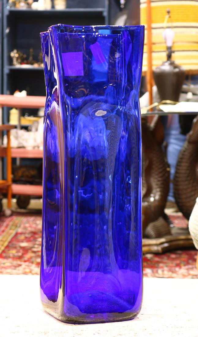 Large Blenko hand blown art glass vase in blue (1 of 2)
