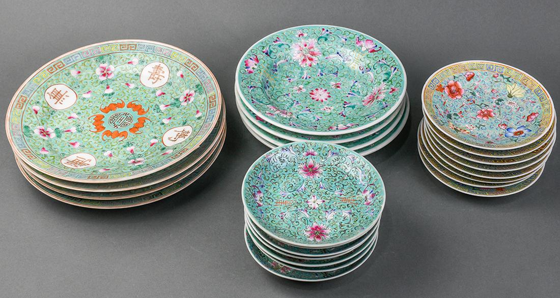 Chinese Turquoise Ground Porcelain Plates (1 of 9)