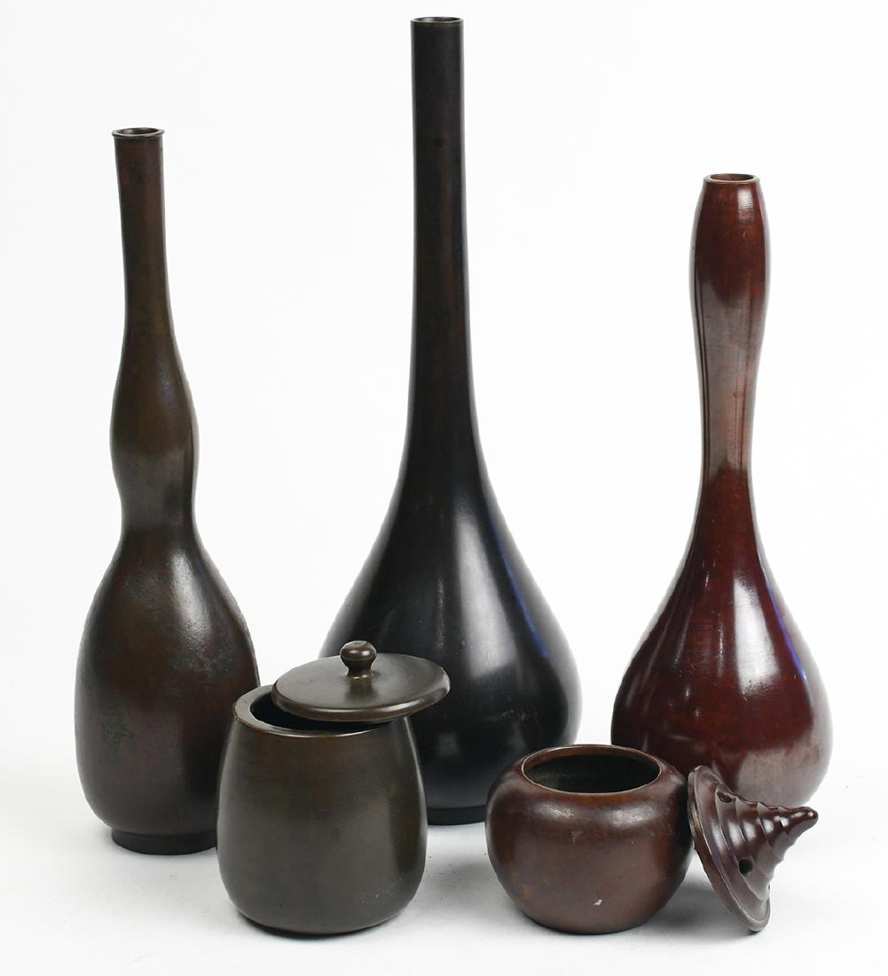 Japanee Patinated Bronze Cener, Kogo, Vasess (1 of 5)