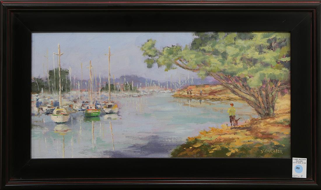 Painting, Harbor Scene with Boats and Figures (1 of 1)