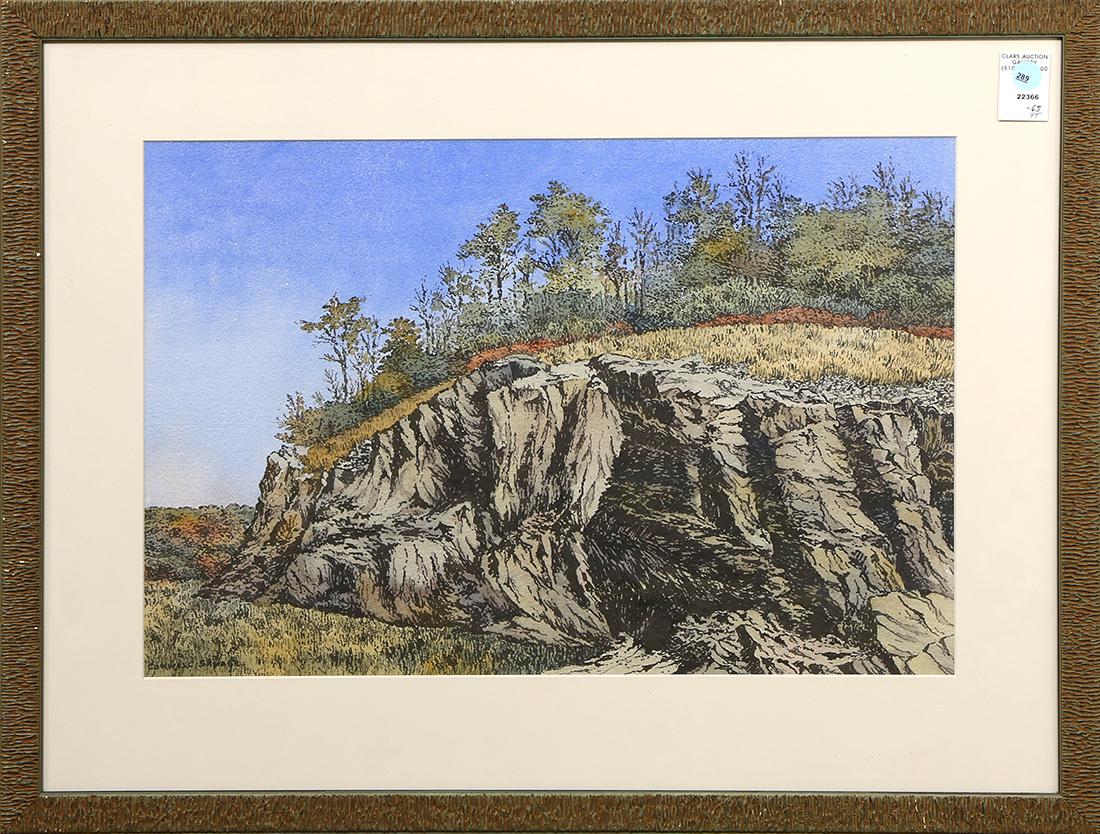 Watercolor, Autumn Forest on a Rocky Bluff (1 of 1)