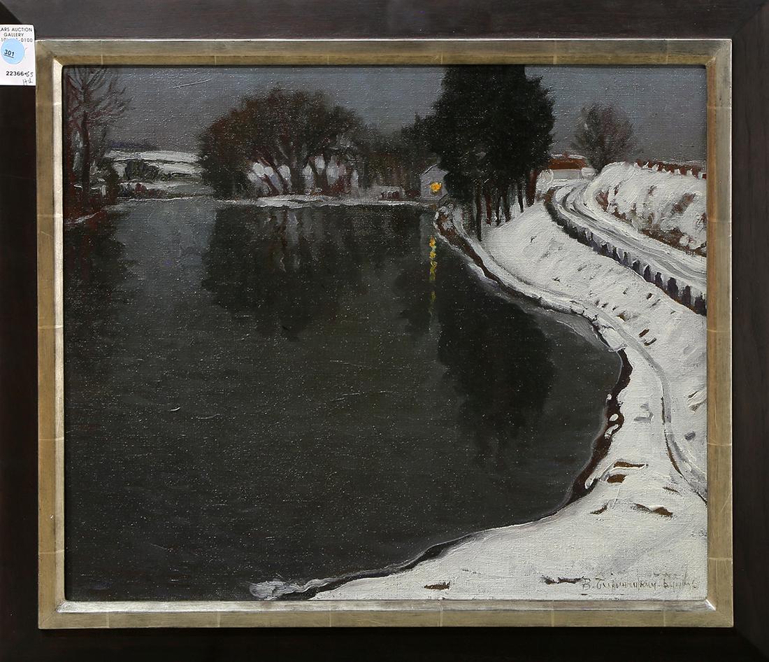 Painting, River Snow Scene at Night (1 of 1)