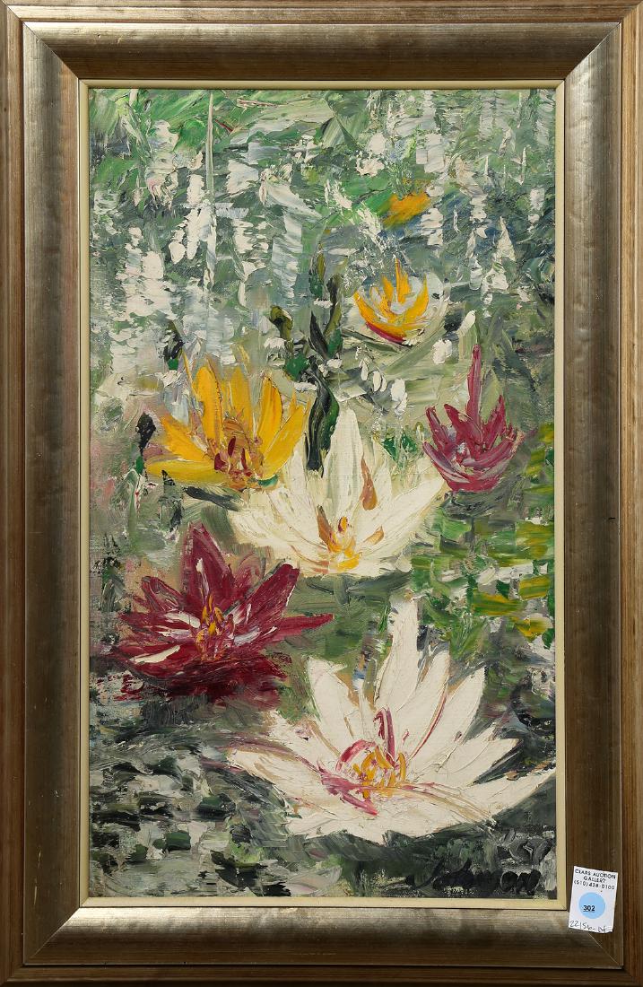 Painting, Water Lillies: Water Lillies, oil on canvas, signed "Johnson" lower right, 20th century, overall (with frame): 29.25"h x 19.25"w