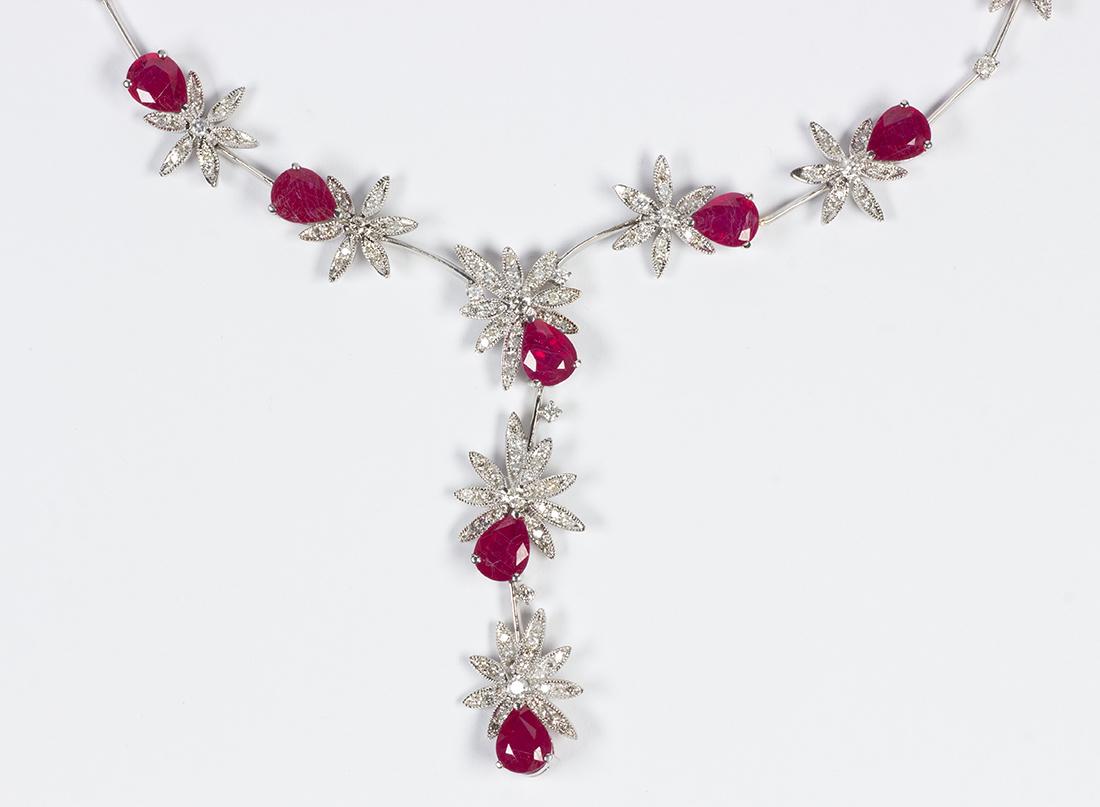 Treated rubies, diamonds and 14k white gold necklace (1 of 2)