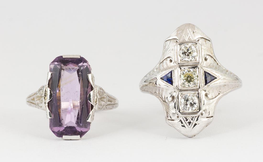 (Lot of 2) Amethyst, diamond and white gold rings (1 of 4)
