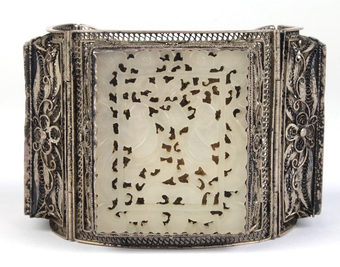Chinese nephrite and silver filigree bracelet (1 of 4)