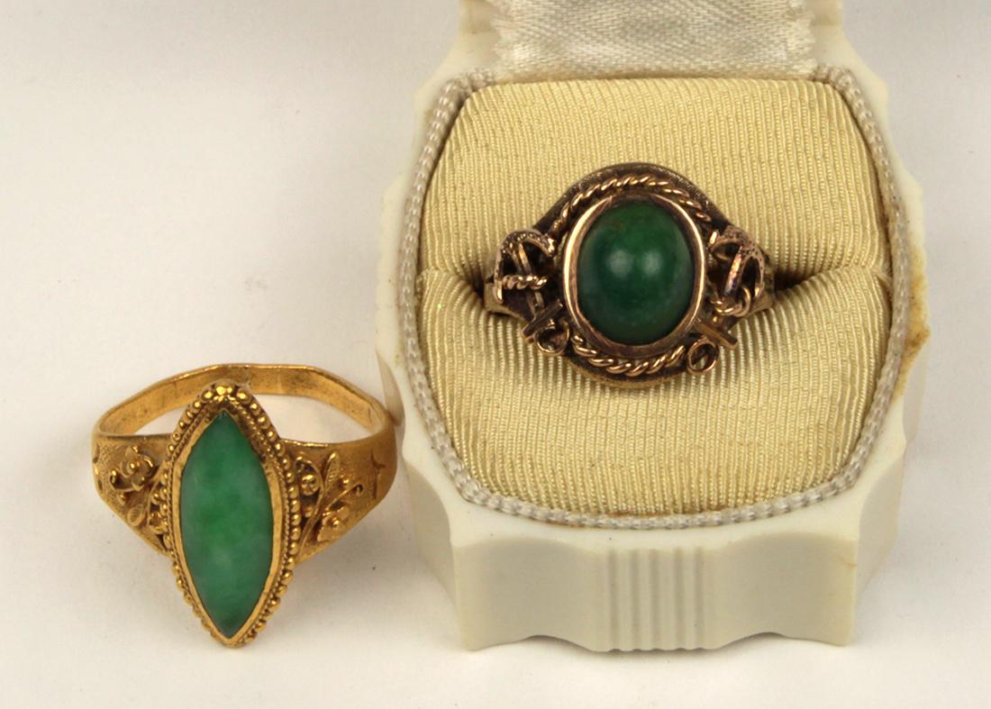 (Lot of 2) Jadeite, turquoise, 22k yellow gold and (1 of 3)