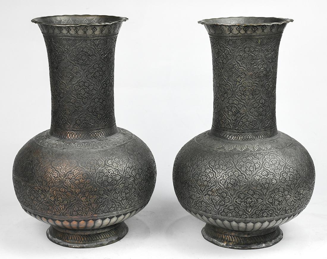 Pair of Middle Eastern silvered copper vases, each (1 of 4)