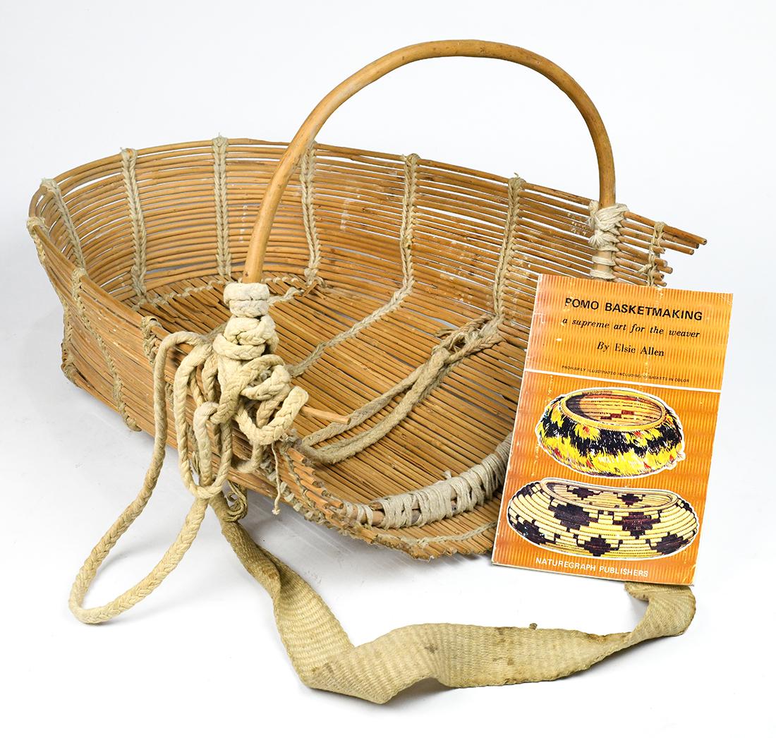 Mabel McKay baby basket: Mabel McKay baby basket, 1970s, comissioned by Harriet Covey, the curator of the Lake County Museum, 20"l