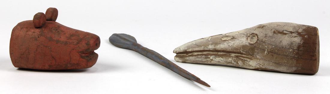 (Lot of 3) Eskimo mask adornments, each of carved wood (1 of 3)