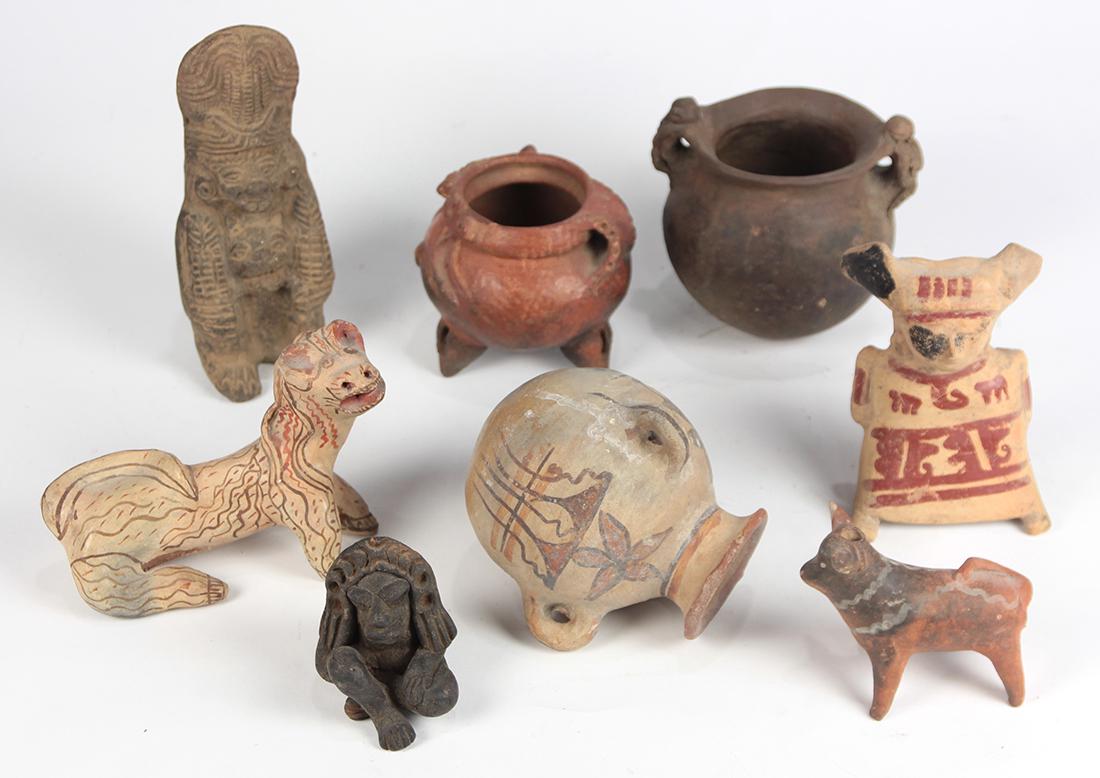 (lot of 8) Precolumbian style figural groups and (1 of 2)