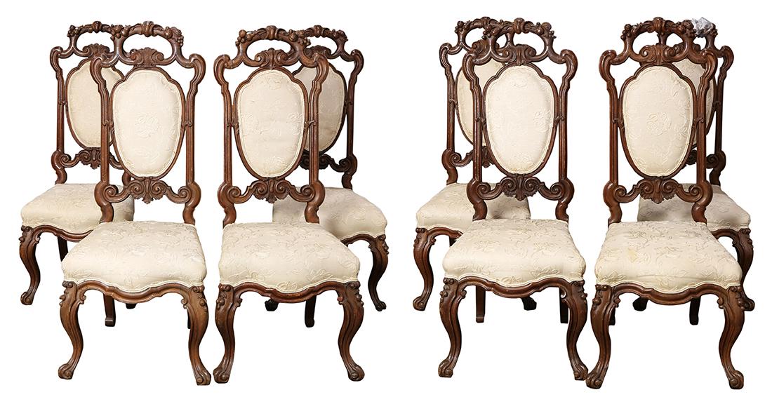 (lot of 8) Louis XV style oak dining chairs, consisting (1 of 8)
