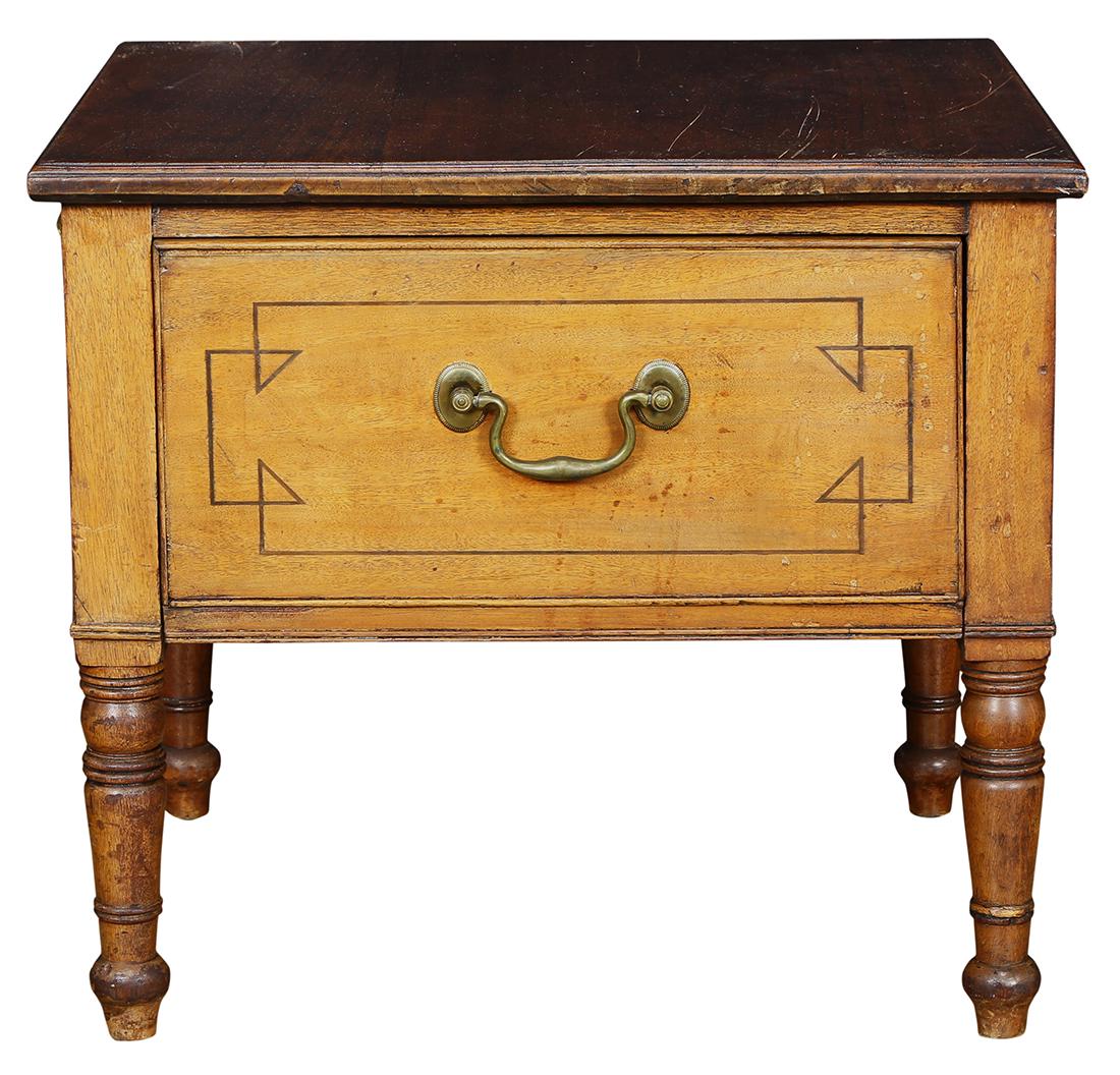 Edwardian inlaid side cabinet, having a single drawer: Edwardian inlaid side cabinet, having a single drawer and rising on turned legs, "h x 21"w x 19.5"d