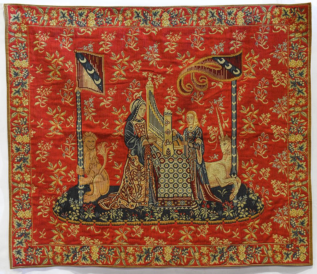 Modern tapestry executed in the Medieval style, 38"h x (1 of 3)