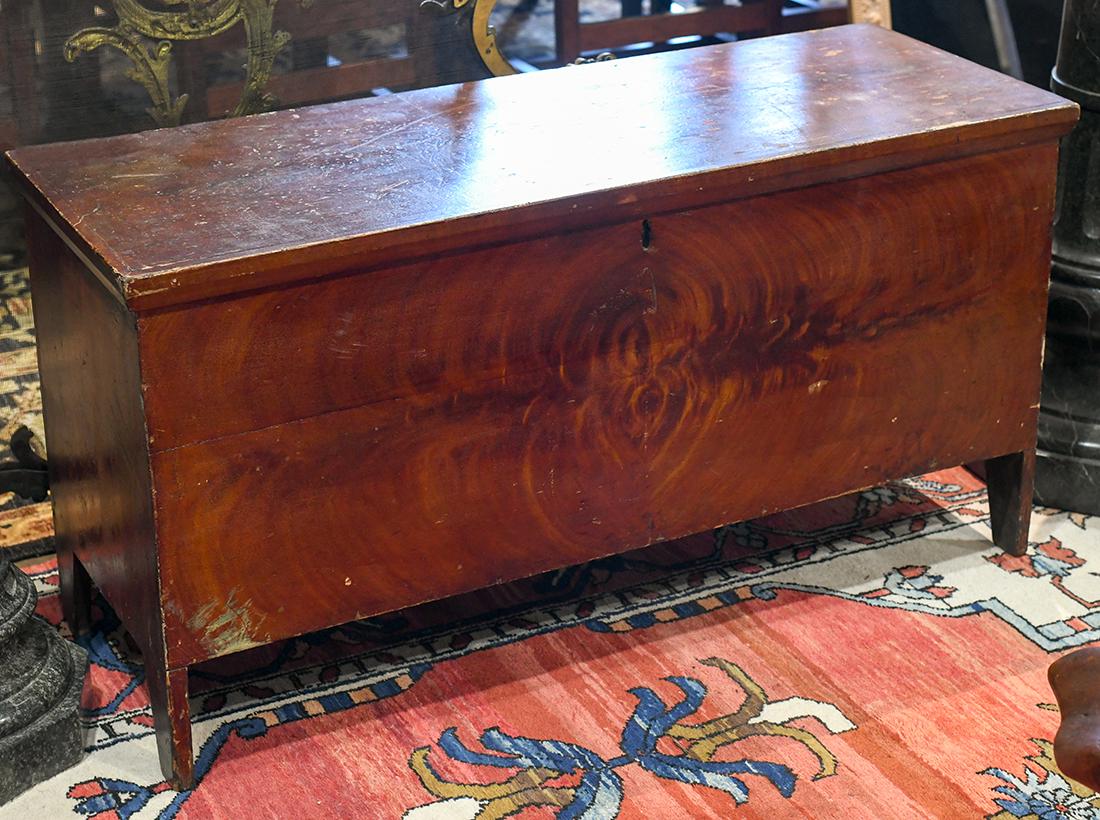 Primitive blanket chest, having a hinged top and rising (1 of 2)