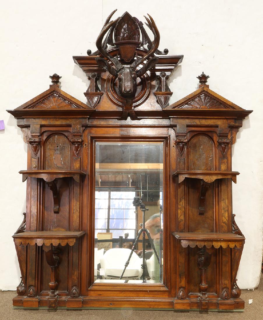American Renaissance Revival walnut overmantle mirror, (1 of 4)