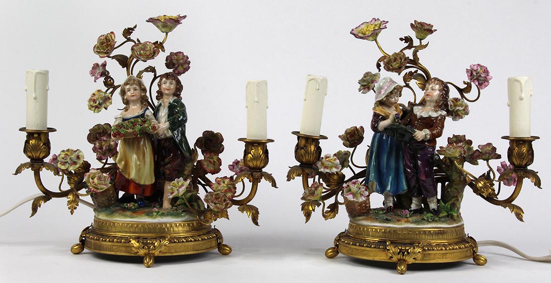 Continental porcelain two light boudoir lamps (1 of 4)
