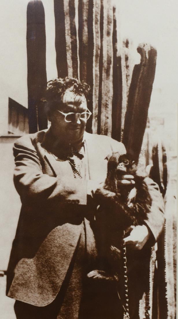 Photograph, Emmy Lou Packard: Emmy Lou Packard (American, 1914-1998), “Diego Rivera and His Pet Monkey,” circa 1941, photograph, sight: 9"h x 5"w, overall (with frame): 16"h x 13.5"w. Provenance: collection of Emmy Lou Packard