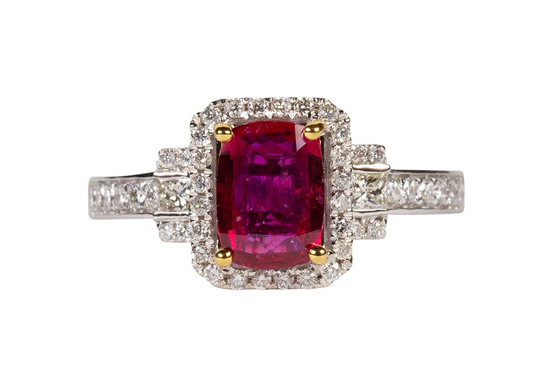 Ruby, diamond and 18k white gold ring (1 of 7)