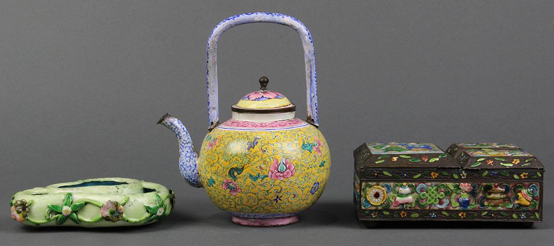 Chinese Enamel Metal Teapot, Box, Washer (1 of 12)