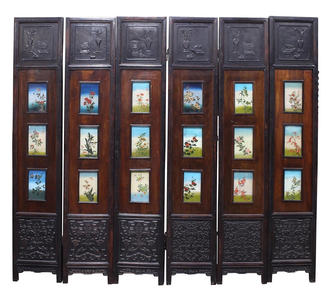 Chinese Reverse Glass Inset Wood Screen (1 of 7)