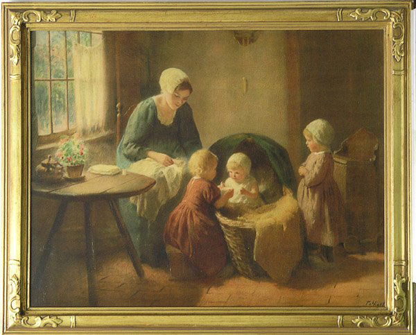 Print, after Bernard Pothast, Marshall Fields: Framed lithograph, Mother with Children, after Bernard Pothast, Marshall Fields label affixed verso, overall: 26''h x 32''w