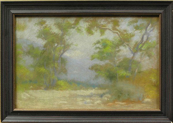 pastel California Fannie Eliza Duvall: Framed pastel, Southern California Landscape, by Fannie Eliza Duvall (Californian, 1861-1934), signed F.E. Duvall lower right, sight: 12.5''h x 19.5''w, overall: 16.5''h x 23.25''w