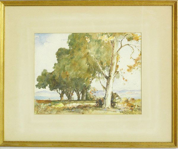 Watercolor, Davis Schwartz Californian: Framed watercolor on paper, Autumn Foliage, by Davis Francis Schwartz (Californian, 1879-1969), signed and dated May 5, 1946 lower right, sight: 14''h x 18''w, overall: 25''h x 30.5''w