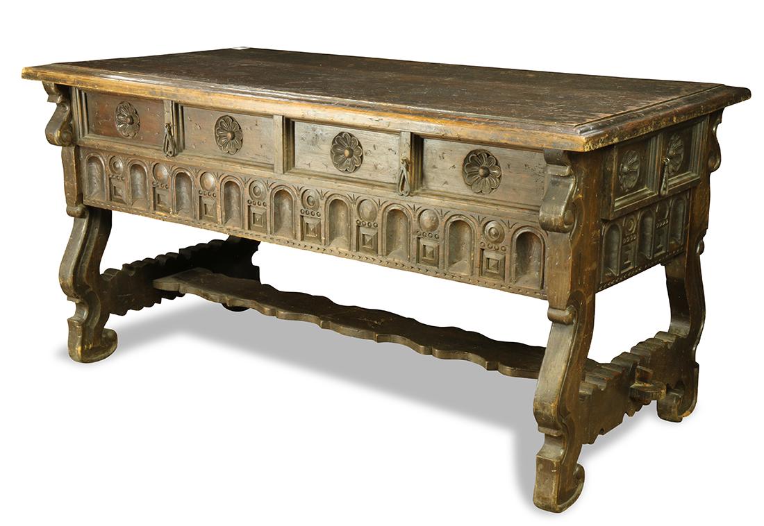 Spanish Revival carved library table circa 1900 (1 of 5)