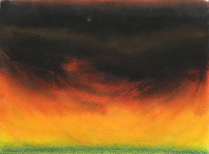 Pastel, Rita Letendre: Rita Letendre (Canadian, b 1928), “Storm,” pastel on paper, titled lower left, signed lower right, gallery label (DeVorzon Gallery, Los Angeles, CA) affixed verso, paper: 9"h x 12"w, overall (with