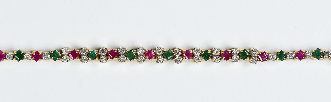 Ruby, diamond, emerald and 14k yellow gold bracelet (1 of 2)