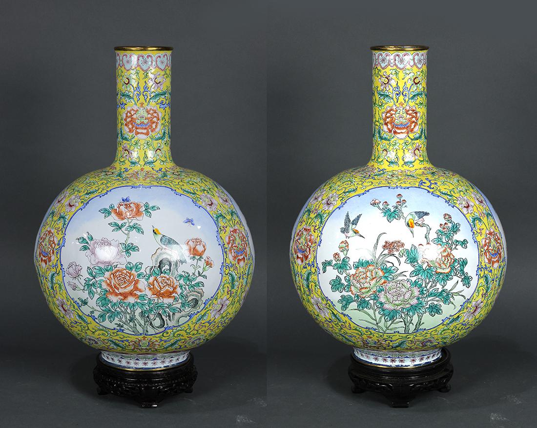 Chinese Enamel Metal Stickneck Vases (1 of 1)