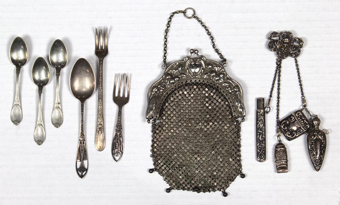 (lot of 8) Antique sterling silver chatelaine and (1 of 1)