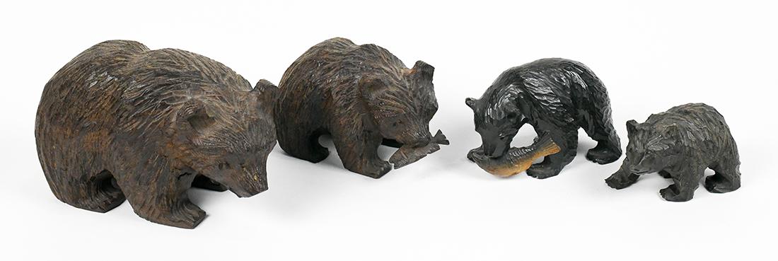 (lot of 4) Carved wood Japanese bear group, mid-20th (1 of 2)