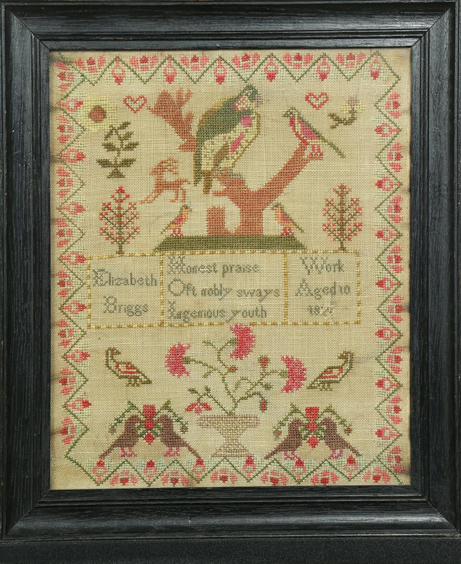 Needlework sampler, executed by Elizabeth Briggs, 19th (1 of 2)