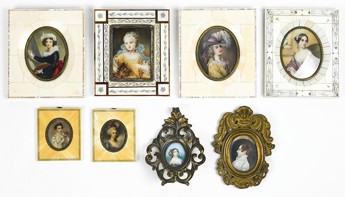 (lot of 8) Miniatures portrait group, consisting of (1 of 2)