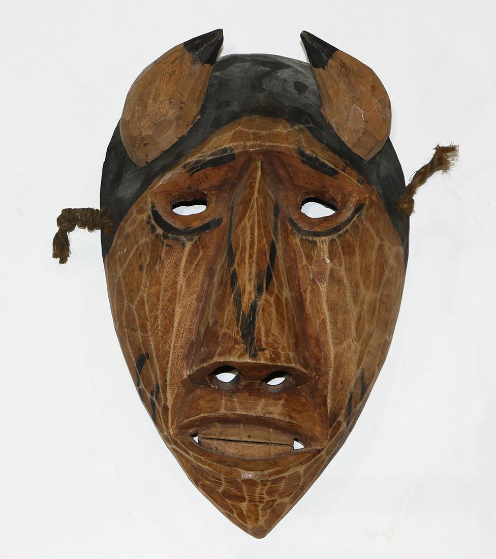 Iroquois false face carved wood mask, 20th Century, (1 of 2)