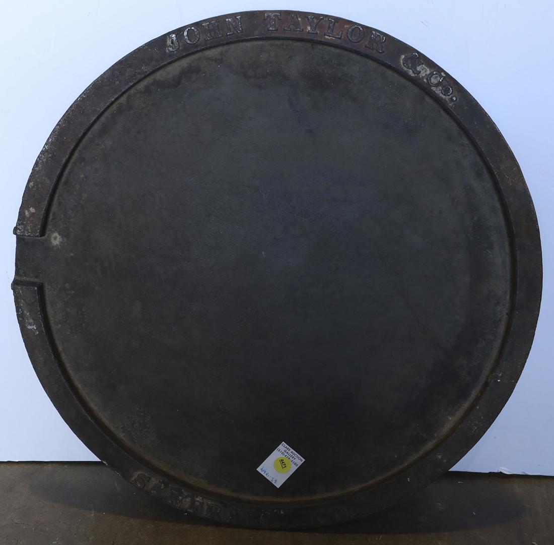 John Taylor and Co.: John Taylor and Co., San Francisco cast iron gold smelting tool, 22"dia.