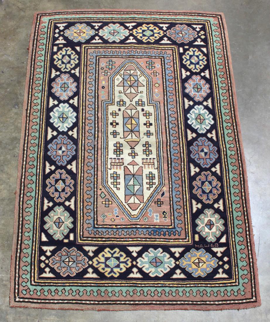 Persian style hooked rug by Martha Wildes, dated 68 (1 of 4)