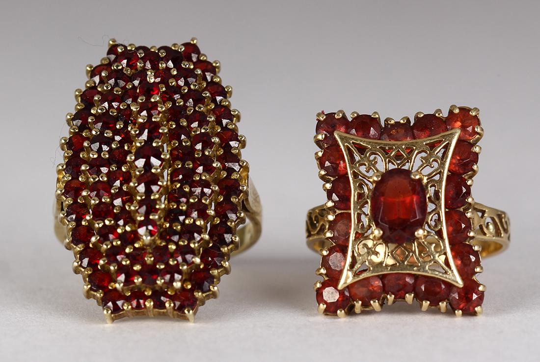 (Lot of 2) Garnet, 14k gold and silver-gilt rings (1 of 3)