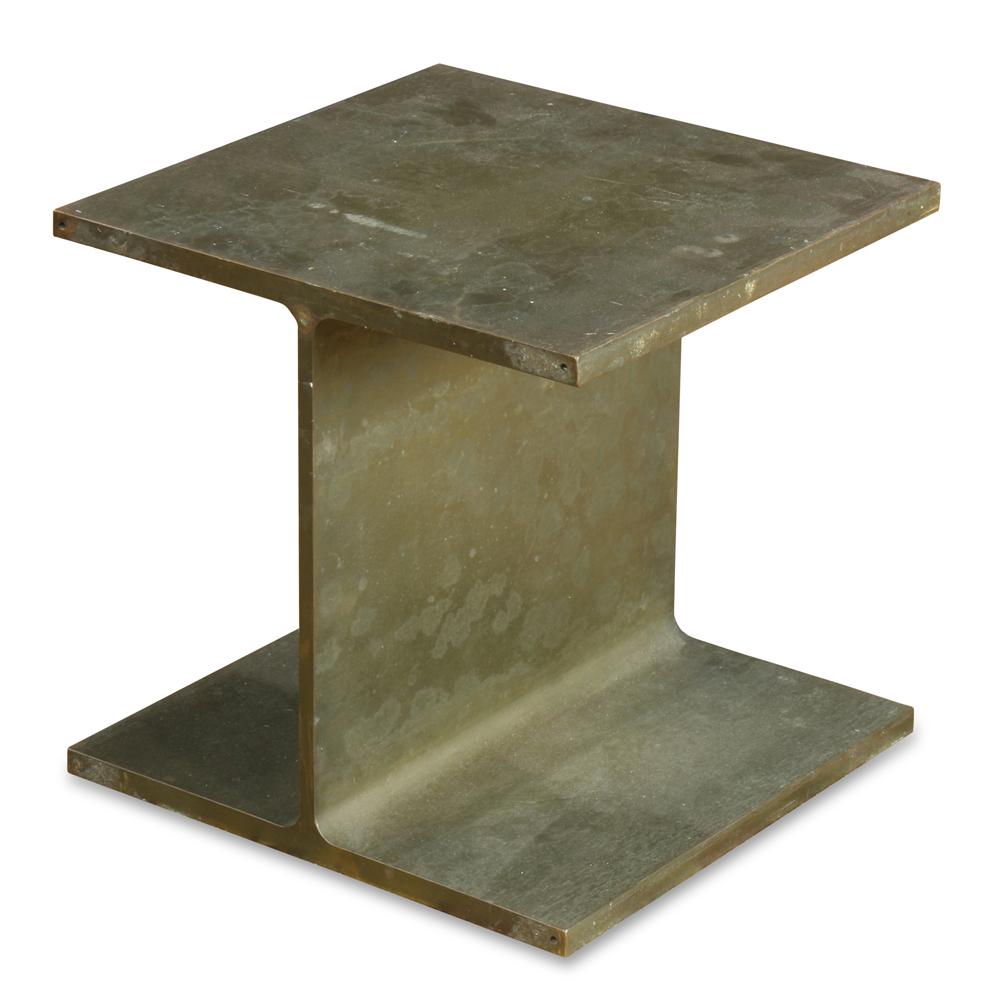 Ward Bennett patinated steel occassional table, Brickel: Ward Bennett patinated steel occassional table, Brickel Associates, circa 1978, constructed of I-shape beam, 14"h x 14"w x 14.25"d.