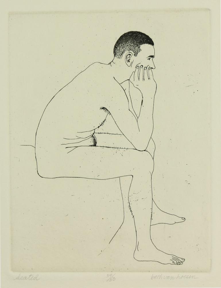 Portfolio, Beth Van Hoesen: (lot of 12) Beth Van Hoesen (American, 1926-2010), "Selections from the Nude Man," 1965, portfolio of 12 etchings, each pencil signed, printed by Kathan Brown, Crown Point Press, Oakland, CA, sheets (