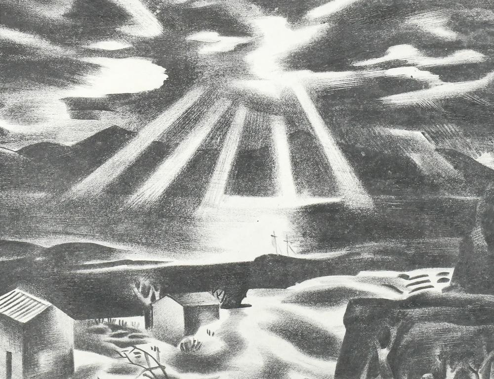 Print, Jan Matulka: Jan Matulka (American/Czech, 1890â€“1972), Sunrays, lithograph, sight: 10.5"h x 13.5"w, overall (with frame): 18.5"h x 22.75"w